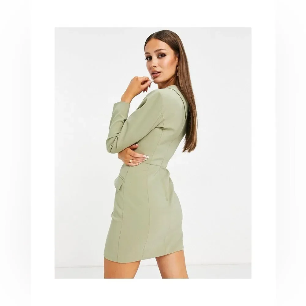 Lavish Alice One Shoulder Blazer Cocktail Mini Dress in Sage Green size 2 (US)